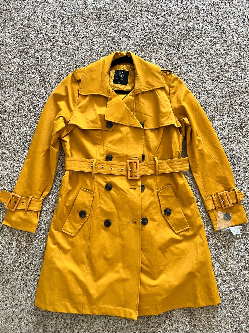 Women NY&C Mustard Yellow Trench Coat with Belt New with Tags